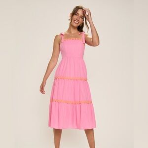 Francesca’s Holly Ric Rac Trim Pink Midi Dress - NWT Size small